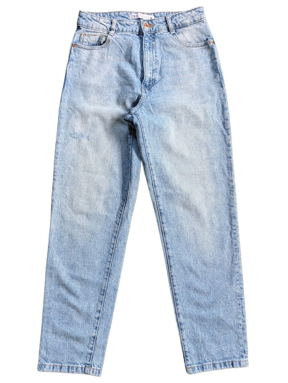 Zara Womens Light Blue High Rise Mom Fit Tapered Cropped Denim Jeans Size 6